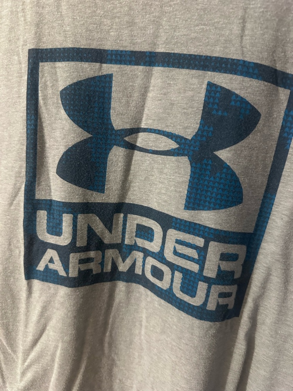 Under Armour Gray Tee with Blue Box Logo